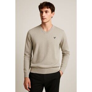 American Eagle Men’s V-Neck Cotton Sweater XL Gray Athletic Fit